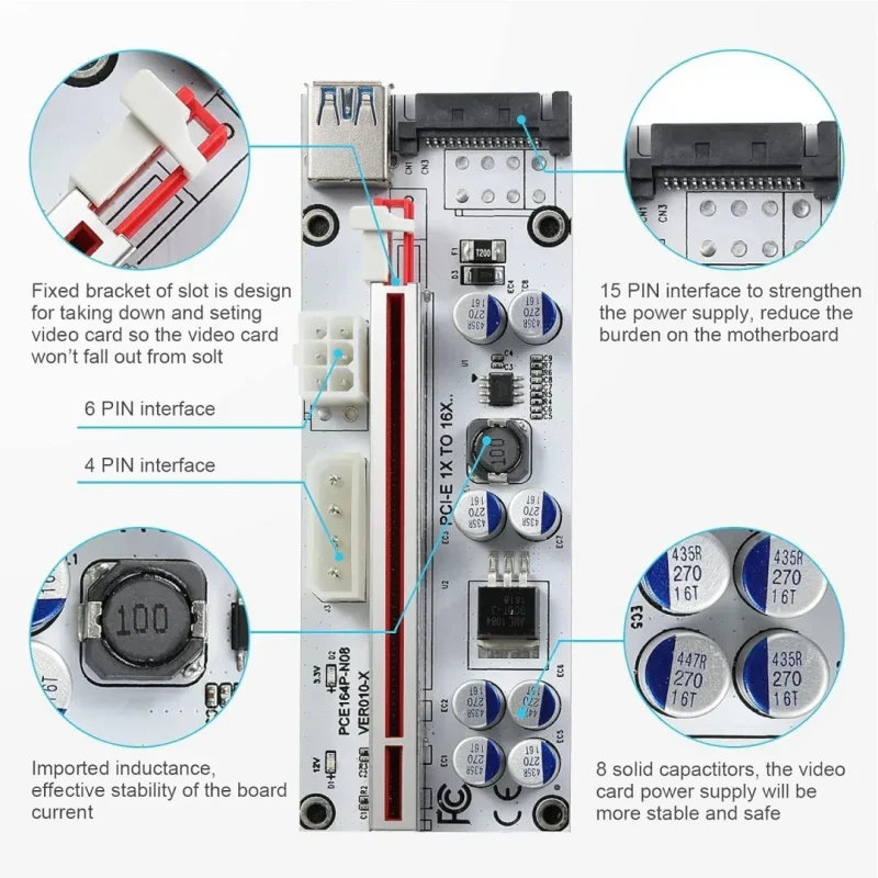 VER010-X PCIE Riser 1X to 16X Graphics Extension Card