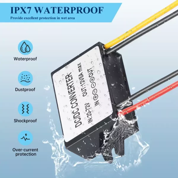YBBOTT DC-DC Step-Down 20V-72V to 12V 5A 60W Waterproof Buck Converter